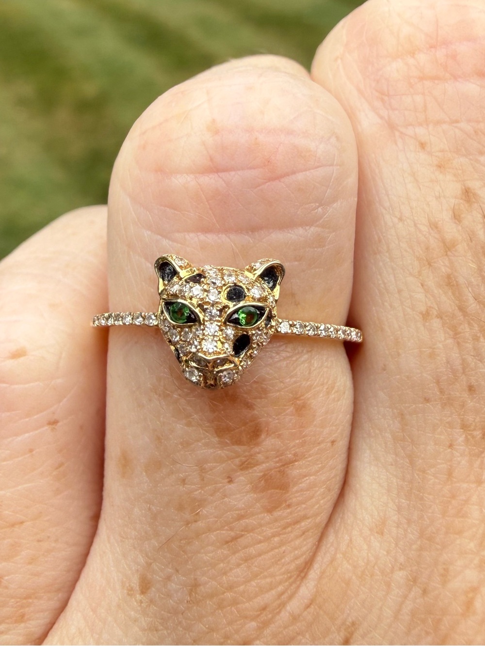 Authentic EFFY Signature 14K Gold Diamond & Tsavorite Panther Ring
